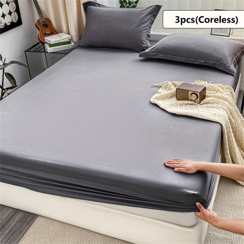3pcs Full Size Ultra Soft Brushed Heavyweight Fitted Sheet Set Dark Gray Includes 1 Fitted Sheet and 2 Pillowcases for Bedroom Hotel Home Bedding - Image 4