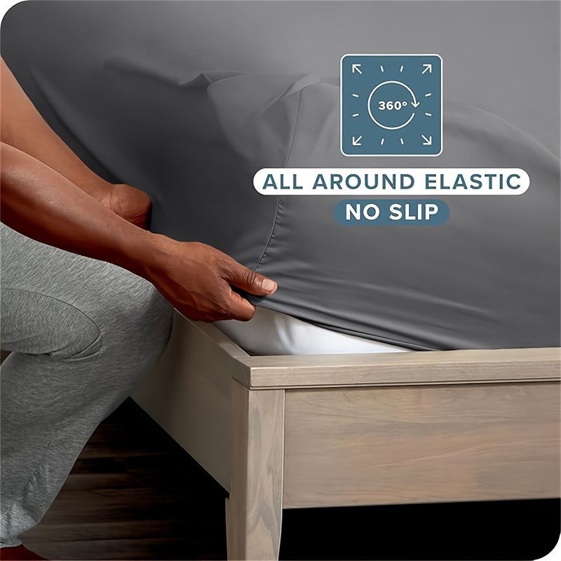 3pcs Full Size Ultra Soft Brushed Heavyweight Fitted Sheet Set Dark Gray Includes 1 Fitted Sheet and 2 Pillowcases for Bedroom Hotel Home Bedding - Image 5