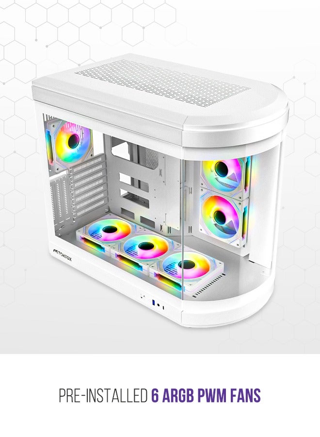 Vidrio Curved Tempered Glass ATX/M-ATX/Mini-ITX Gaming PC Case, 6 ARGB PWM Fans Pre-Installed, Type-C USB Port, 360mm Radiator Support, Excellent Airflow - Image 2