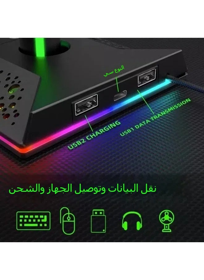 Generic Gamepad hooks RGB illuminated headphone stands handle display stands and expansion ports are weighted at the bottom  - Image 4