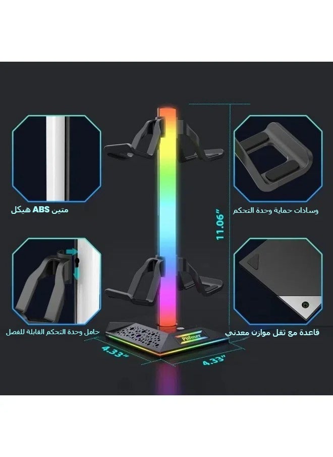 Generic Gamepad hooks RGB illuminated headphone stands handle display stands and expansion ports are weighted at the bottom  - Image 3