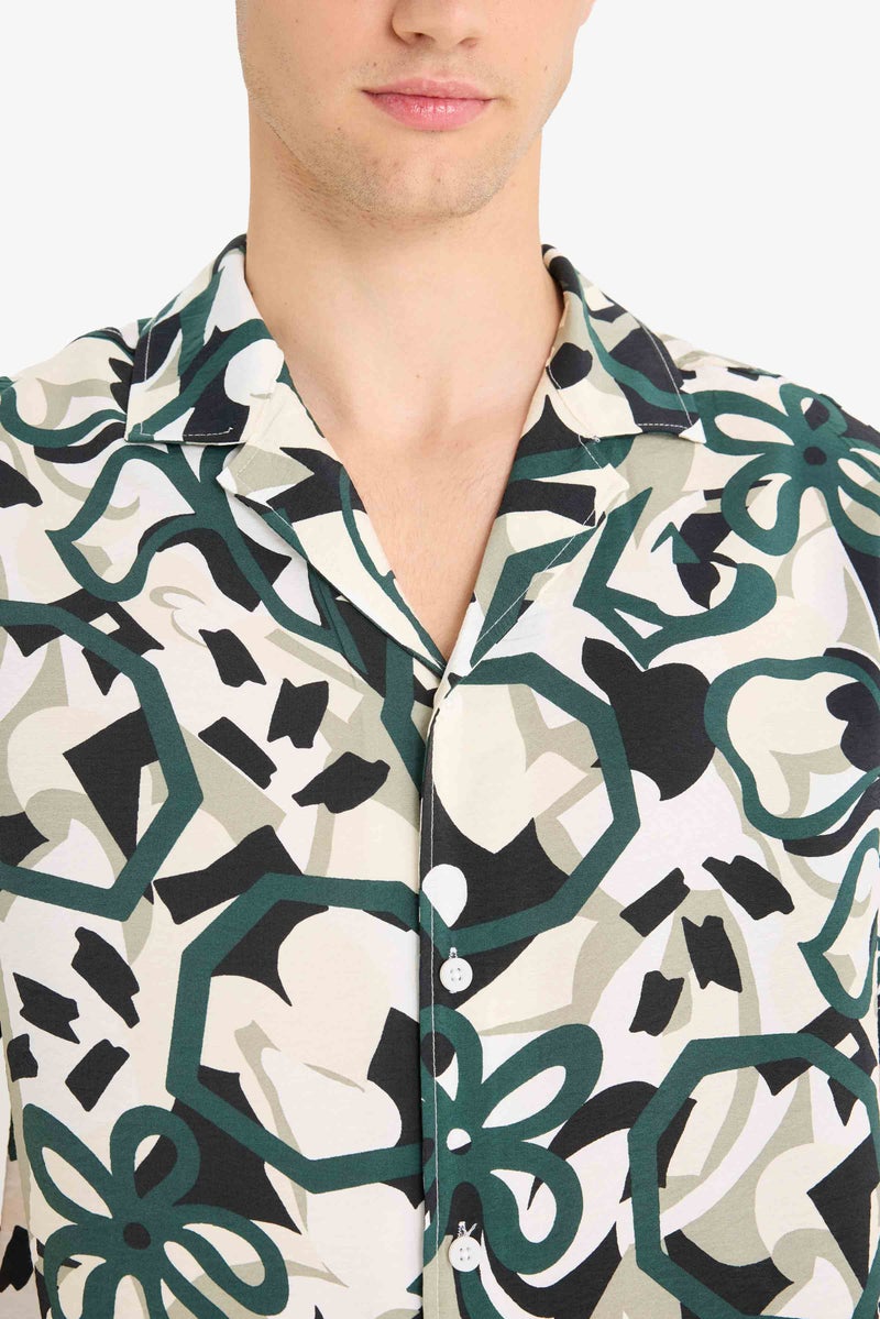 DeFacto Green Man Regular Fit Apache Neck Short Sleeve Shirt Casual - Image 5