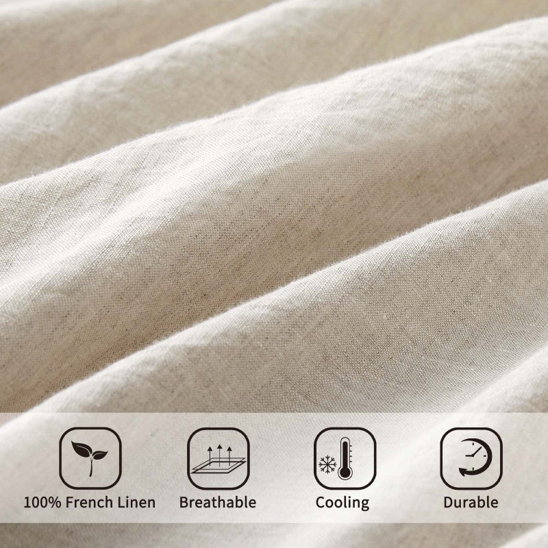 ATLINIA 100% Flax Linen Duvet Cover Set - Stone Washed Pure French Linen Organic Fabric for Farmhouse Comforter Boho Bedding Included 1 Duvet Cover 2 Pillow Shams(Natural, Queen) - Image 3