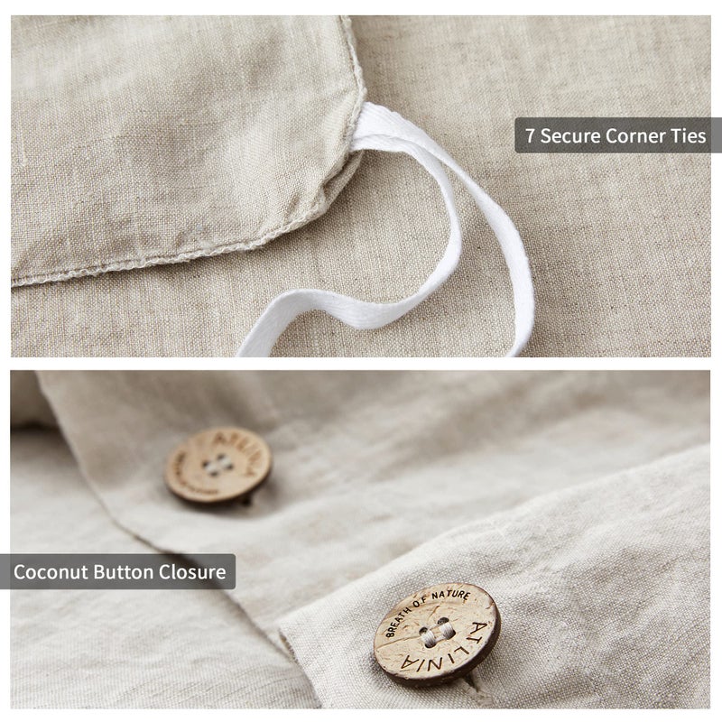 ATLINIA 100% Flax Linen Duvet Cover Set - Stone Washed Pure French Linen Organic Fabric for Farmhouse Comforter Boho Bedding Included 1 Duvet Cover 2 Pillow Shams(Natural, Queen) - Image 4