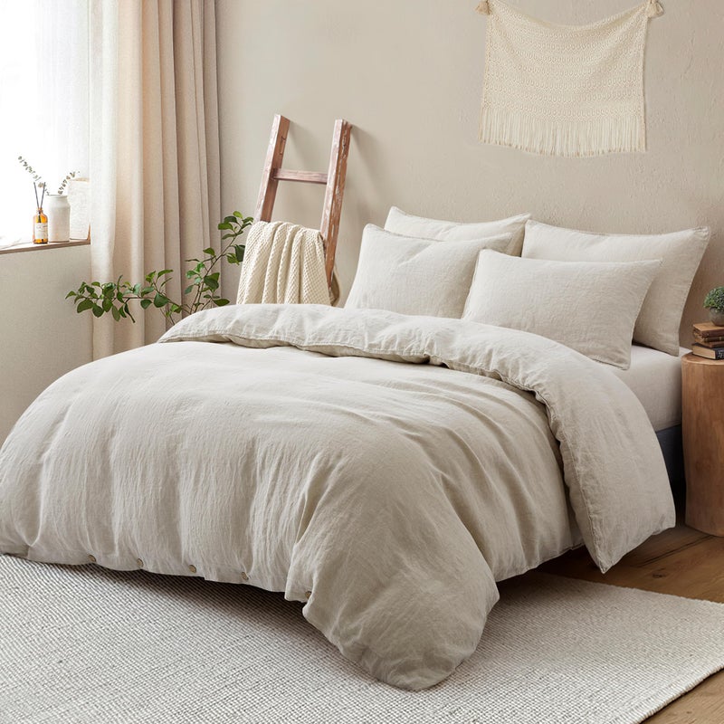ATLINIA 100% Flax Linen Duvet Cover Set - Stone Washed Pure French Linen Organic Fabric for Farmhouse Comforter Boho Bedding Included 1 Duvet Cover 2 Pillow Shams(Natural, Queen) - Image 2