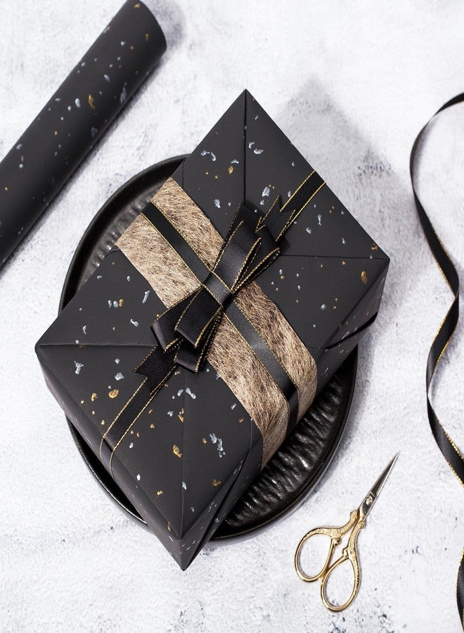 MAYPLUSS Wrapping Paper Roll - 17in x 16.5Ft - Luxury Thick Black Gold Foil Flakes Marvelous Satin Texture Matte Gift Wrap Paper for Birthdays, Anniversaries, Christmas, Father's Day - Image 3