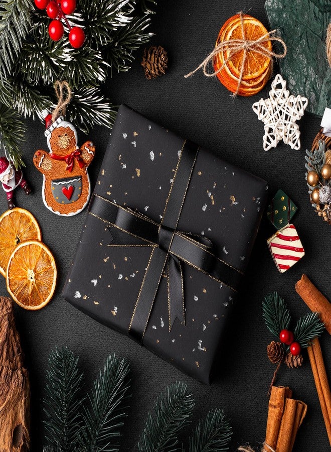 MAYPLUSS Wrapping Paper Roll - 17in x 16.5Ft - Luxury Thick Black Gold Foil Flakes Marvelous Satin Texture Matte Gift Wrap Paper for Birthdays, Anniversaries, Christmas, Father's Day - Image 4