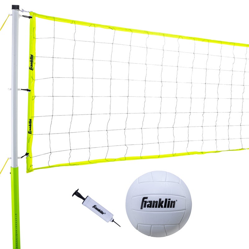 Franklin Sports Volleyball Set Beach and Backyard Volleyball Net Set Portable Net Ball with Poles and Ground Stakes Advanced