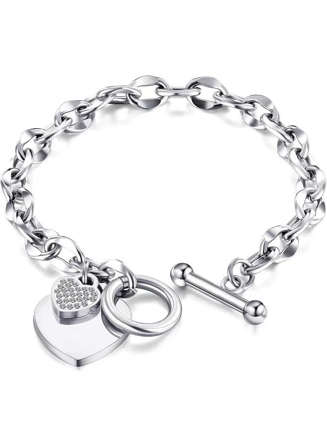 لي كوبر سوار نسائي مطلي بالفضة من الفولاذ المقاوم للصدأ