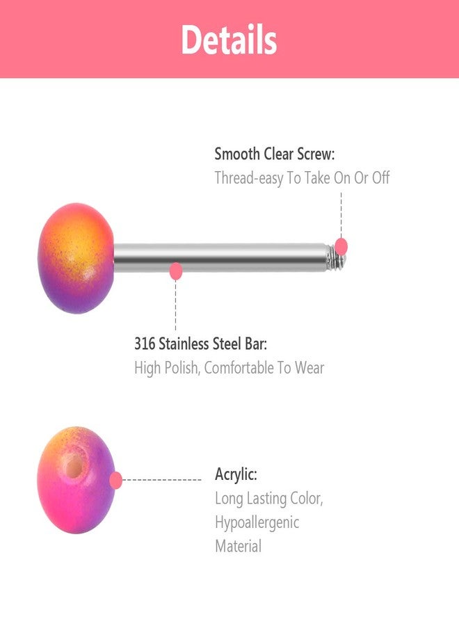 CrazyPiercing 12pcs Colorful Ball Tongue Rings, Stainless Steel Barbell Tongue Ring Retainer or Nipple Ring 14G Bar Length 16mm - Image 4