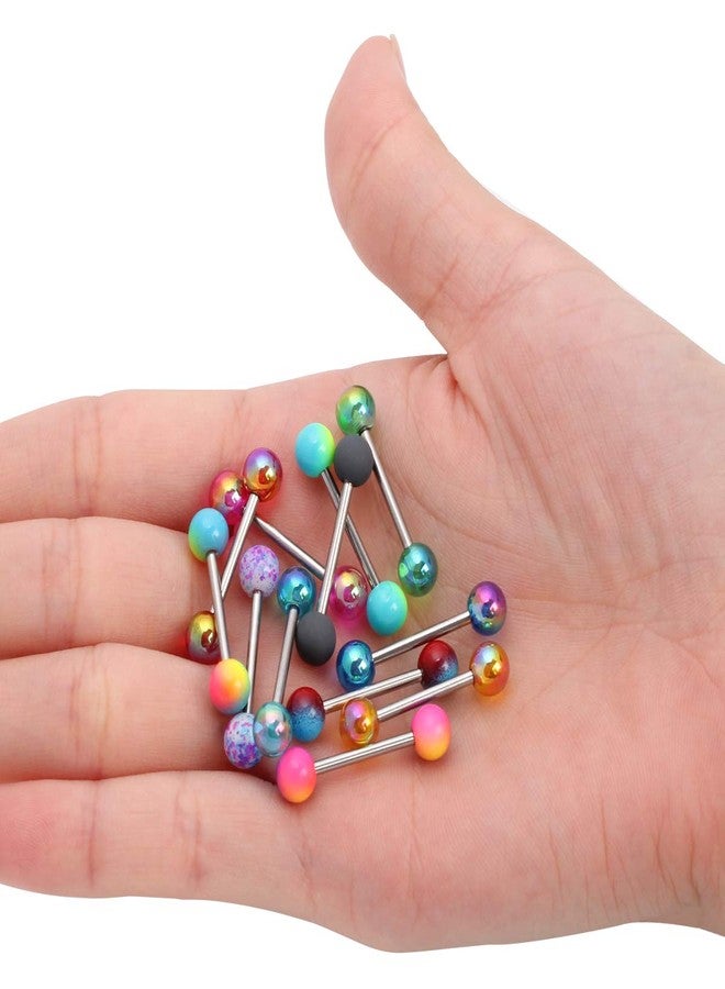 CrazyPiercing 12pcs Colorful Ball Tongue Rings, Stainless Steel Barbell Tongue Ring Retainer or Nipple Ring 14G Bar Length 16mm - Image 5