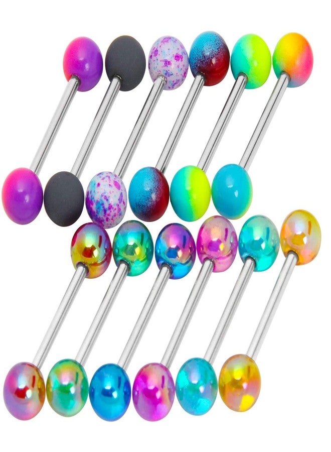 CrazyPiercing 12pcs Colorful Ball Tongue Rings, Stainless Steel Barbell Tongue Ring Retainer or Nipple Ring 14G Bar Length 16mm - Image 1