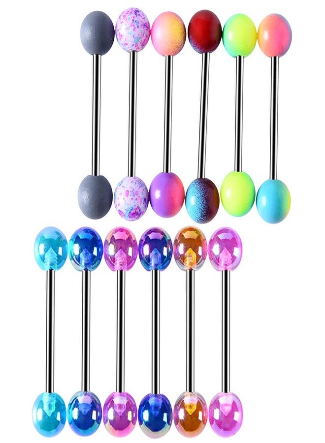 CrazyPiercing 12pcs Colorful Ball Tongue Rings, Stainless Steel Barbell Tongue Ring Retainer or Nipple Ring 14G Bar Length 16mm - Image 2