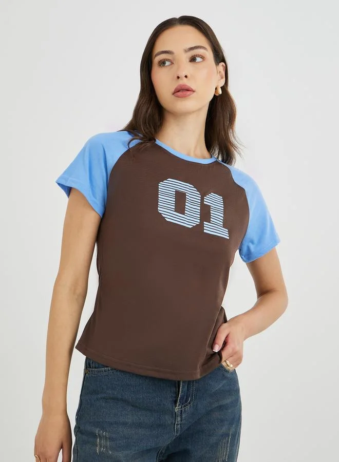 Take Two Graphic Print Regular Fit T-Shirt with Raglan Sleeves