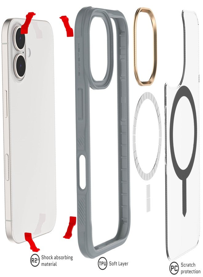 جوستك جوستيك - غطاء شفاف مخفي لهاتف آيفون 16، متوافق مع ملحقات ماج سيف، غطاء هاتف سيليكون مقاوم للصدمات بتصميم بسيط، 6.1 بوصة، رمادي - Image 5