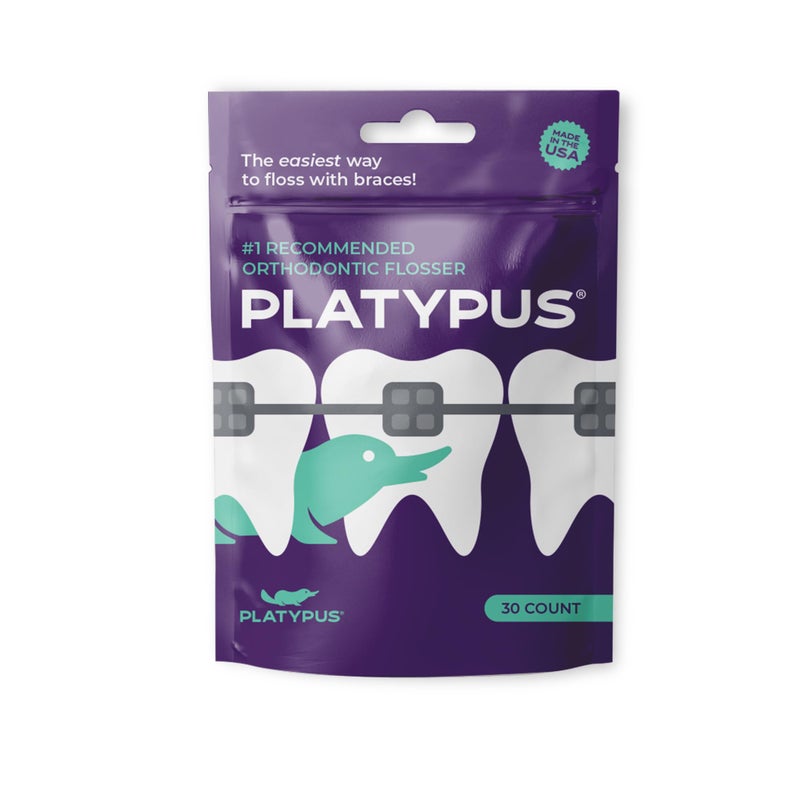 Platypus خيوط تنظيف الأسنان من بلاتيبوس للأقواس، 30 قطعة (عبوة من 1)، أدوات تنظيف الأسنان للبالغين والأطفال، تناسب تحت سلك القوس، غير ضارة، تشجع على عادات التنظيف بالخيط - Image 1