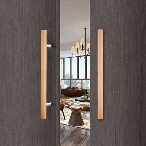 Rzeloyde Glass Door Handle 304 Solid Connector, Wood Handle for Sauna Room, Double Sided Push Pull Handle Beech Wood Door Pull, H Shape Door Handle Bar (Length 16inches, Wood Color(Straight Connector))… - Image 3