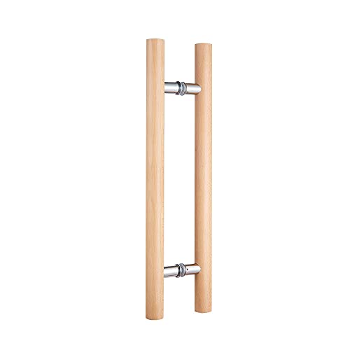 Rzeloyde Glass Door Handle 304 Solid Connector, Wood Handle for Sauna Room, Double Sided Push Pull Handle Beech Wood Door Pull, H Shape Door Handle Bar (Length 16inches, Wood Color(Straight Connector))… - Image 1