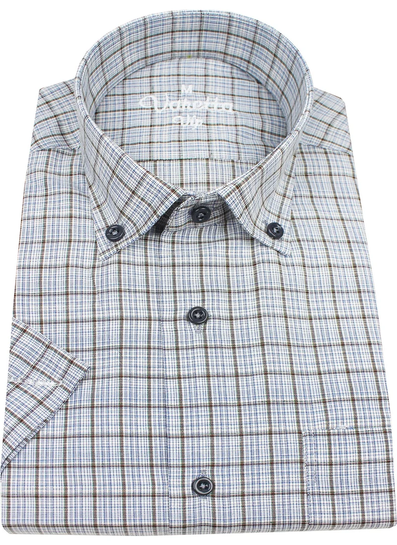 Varetta Men's Blue Short Sleeve Classic Cut Collar Buttoned One Pocket Shirt