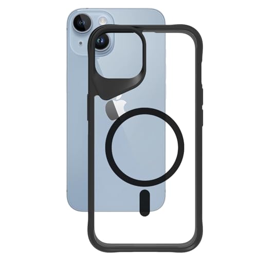 RIGGEAR Shockproof Tough Hybrid Armor Magnetic Back Cover Case Compatible with MagSafe Accessories for iPhone 13 / iPhone 14 (Clear PC + Black TPU Bumper) - Image 4
