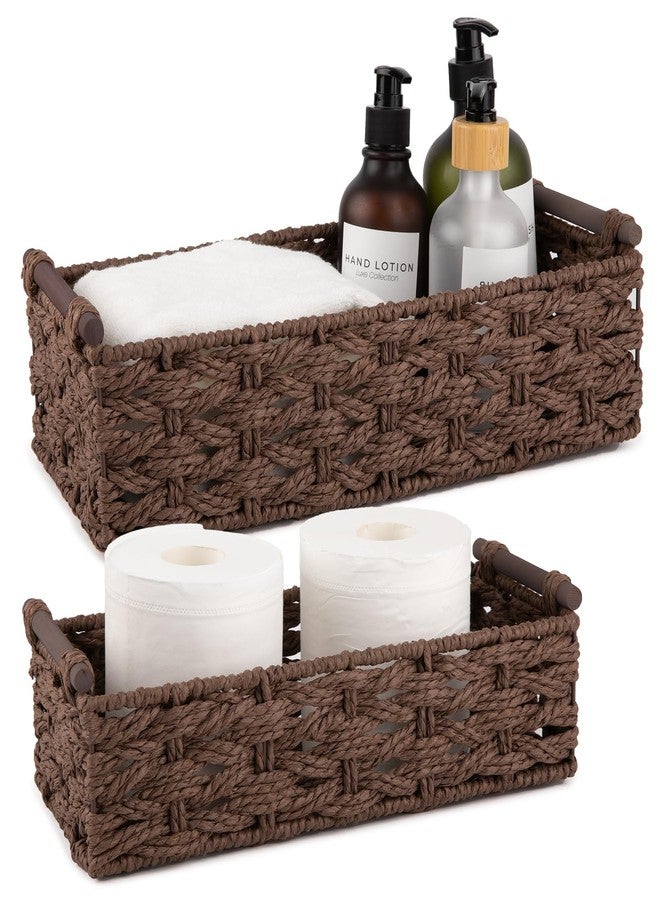 OIAHOMY Toilet Paper Baskets Handmade Paper Rope Decorative Wicker Storage Tank Shelf Cabinet Organizer for Bathroom Home, Set of 2, Brown - Image 1