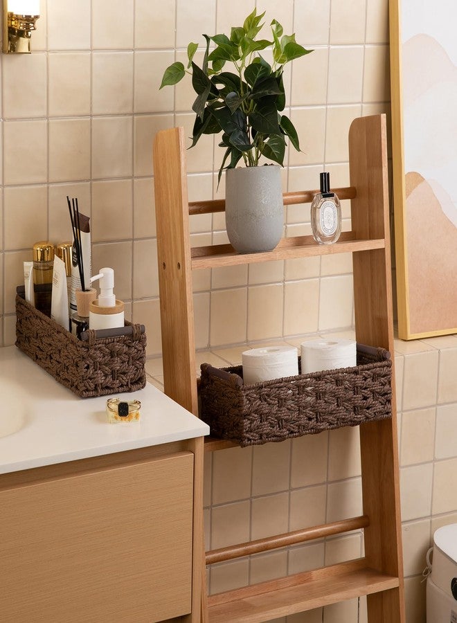 OIAHOMY Toilet Paper Baskets Handmade Paper Rope Decorative Wicker Storage Tank Shelf Cabinet Organizer for Bathroom Home, Set of 2, Brown - Image 2