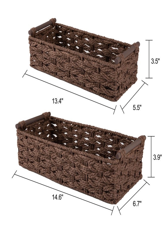 OIAHOMY Toilet Paper Baskets Handmade Paper Rope Decorative Wicker Storage Tank Shelf Cabinet Organizer for Bathroom Home, Set of 2, Brown - Image 3