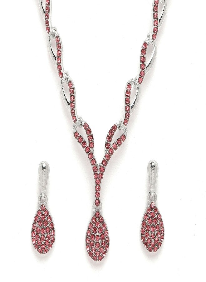 KENNICE Oxidised Silver-Plated Cubic Zirconia Studded Teardrop Shaped Necklace With Earrings Jewellery Set For Girls and Women - Image 1