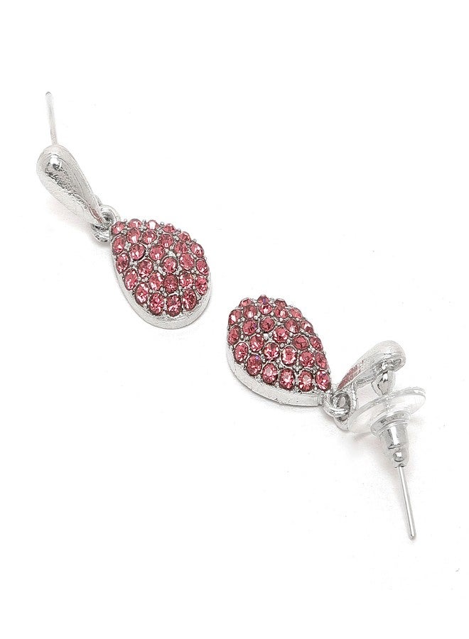 KENNICE Oxidised Silver-Plated Cubic Zirconia Studded Teardrop Shaped Necklace With Earrings Jewellery Set For Girls and Women - Image 4