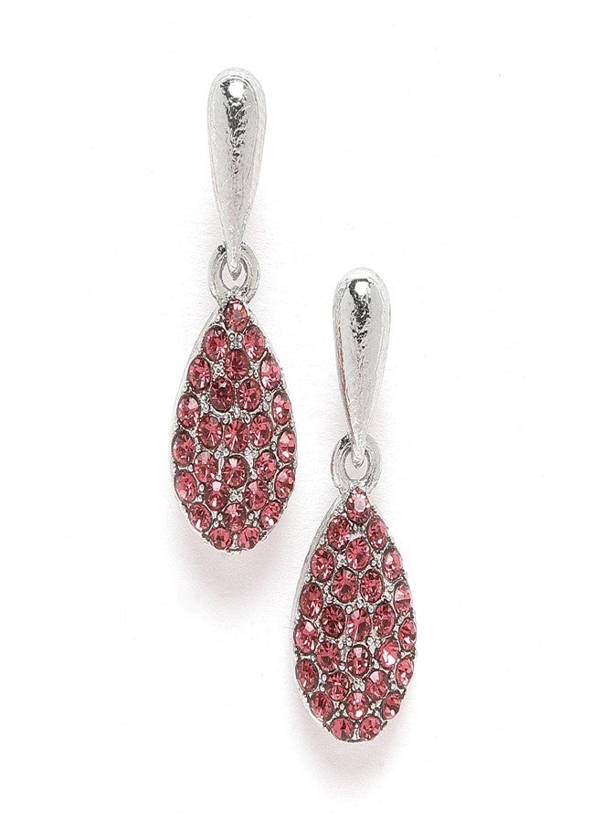 KENNICE Oxidised Silver-Plated Cubic Zirconia Studded Teardrop Shaped Necklace With Earrings Jewellery Set For Girls and Women - Image 5