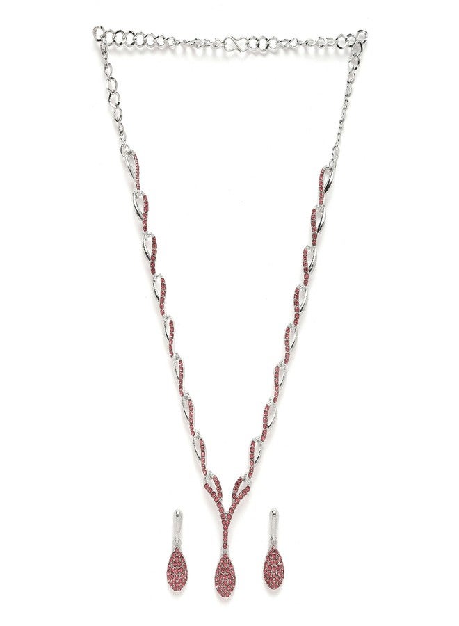 KENNICE Oxidised Silver-Plated Cubic Zirconia Studded Teardrop Shaped Necklace With Earrings Jewellery Set For Girls and Women - Image 2