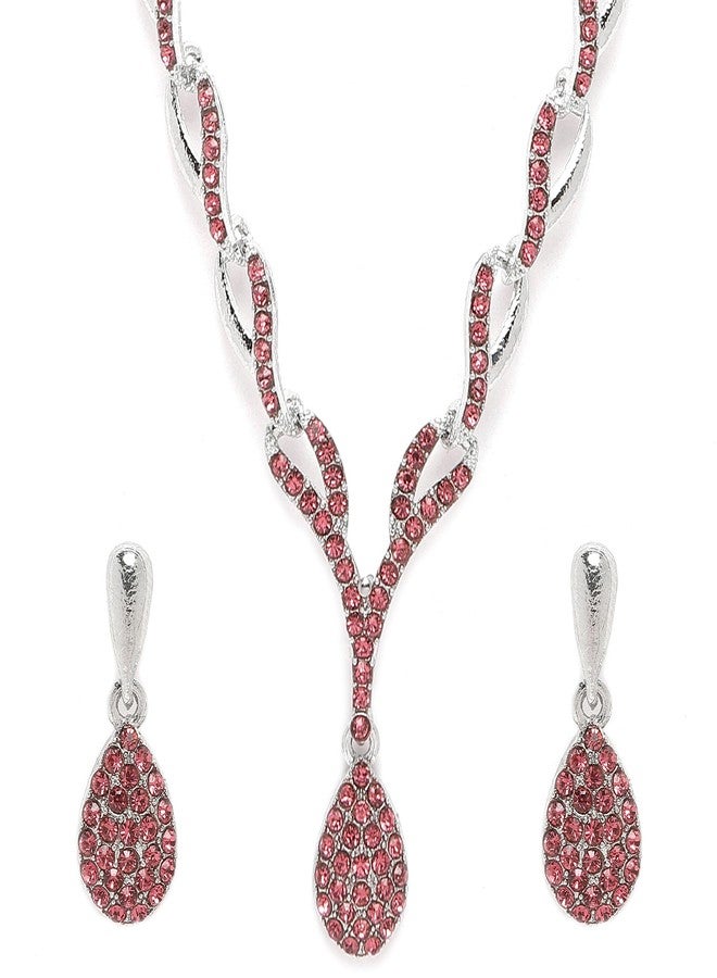 KENNICE Oxidised Silver-Plated Cubic Zirconia Studded Teardrop Shaped Necklace With Earrings Jewellery Set For Girls and Women - Image 3