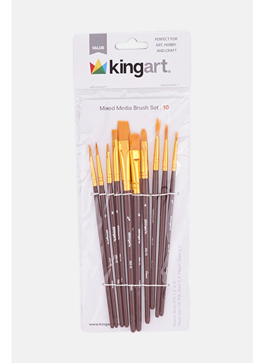 KINGART - 10 Pieces Mixed Media Brush Set, Assorted - Image 1