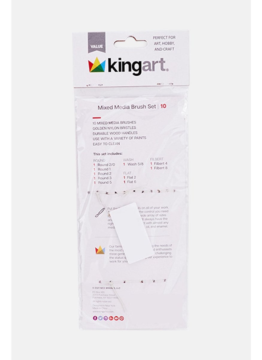 KINGART - 10 Pieces Mixed Media Brush Set, Assorted - Image 1