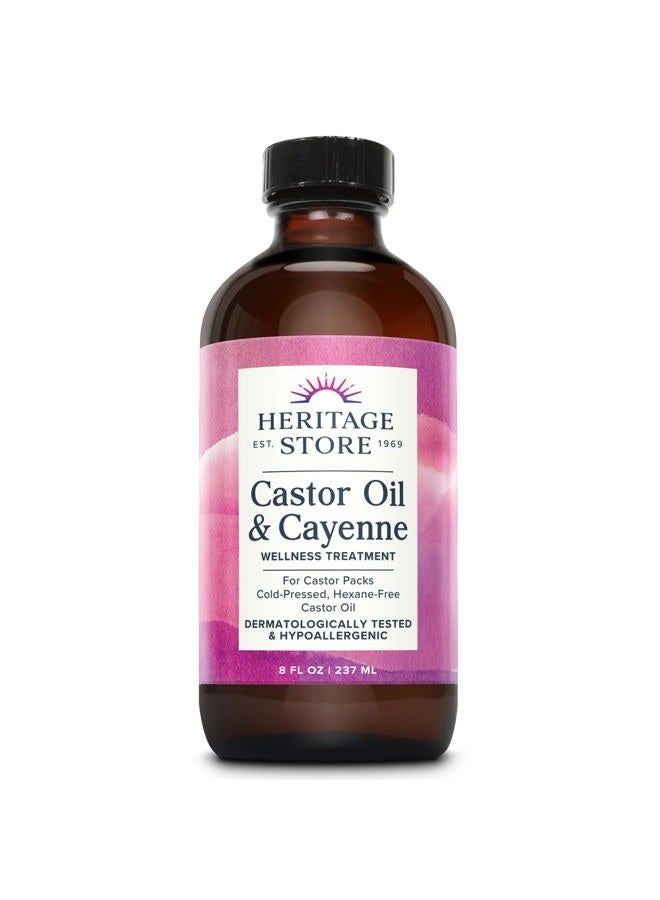 Heritage Store Castor Oil & Cayenne - Cold Pressed Organic Castor Oil Pack Wrap - Heat Compress for Abdomen, Joints, Overall Wellness - with Cayenne Pepper - Hypoallergenic, Vegan, Cruelty Free, 8oz - Image 1