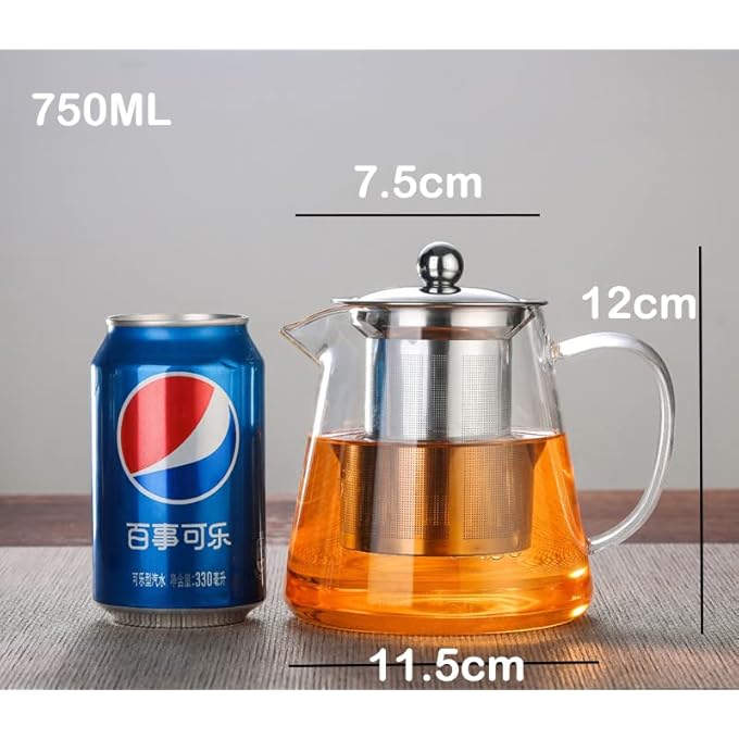 Q+A Glass Teapot Heat Resistant Glass Tea Pot With Removable Stainless Steel Strainer Borosilicate Glass Kettle Stovetop Safe For Office Home Clear750Ml - Image 3