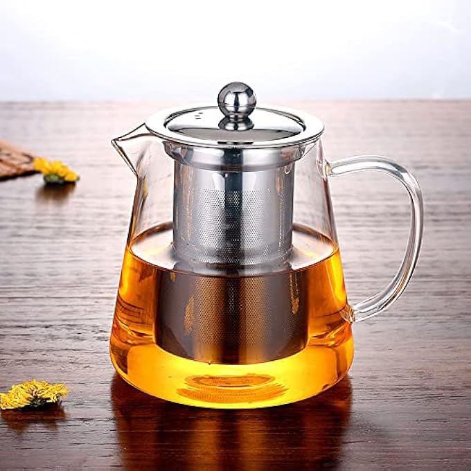 Q+A Glass Teapot Heat Resistant Glass Tea Pot With Removable Stainless Steel Strainer Borosilicate Glass Kettle Stovetop Safe For Office Home Clear750Ml - Image 2