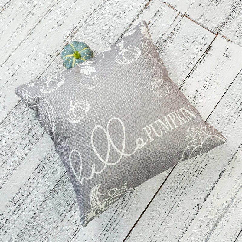 ONWAY Fall Throw Pillow Covers 18x18 Set of 2 Farmhouse Hello Fall Pumpkin Maple Leaves Decorations Outdoor Patio Autumn Seasonal Cushion Cover for Sofa Couch Home Bed Grey - Image 4