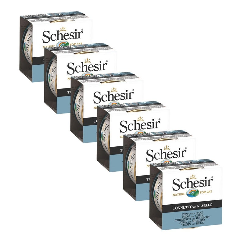 Schesir Tuna Whole Meat with Hake in Jelly Cat Wet Food - 100% Natural, Seafood Blend for Adult Cats, 85g Pouch High-Protein, Grain-Free, Easy to Digest (Pack of 6) - Image 2