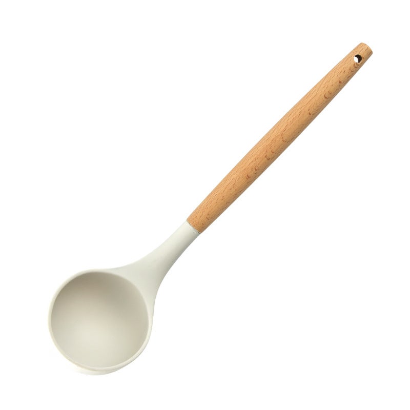 Cross-Border white wooden handle silicone kitchenware 10 piece set non-stick pan shovel soup spoon Colander kitchen tool set Spoon 