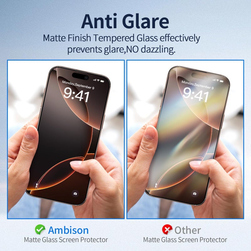 Ambison [2 Pack Matte Glass Screen Protector Compatible for iPhone 16 Pro Max 6.9inch 2024, Anti-Glare & Fingerprint Anti-Reflective No Bubbles Install Frame Smooth as Silk Tempered Glass - Image 3