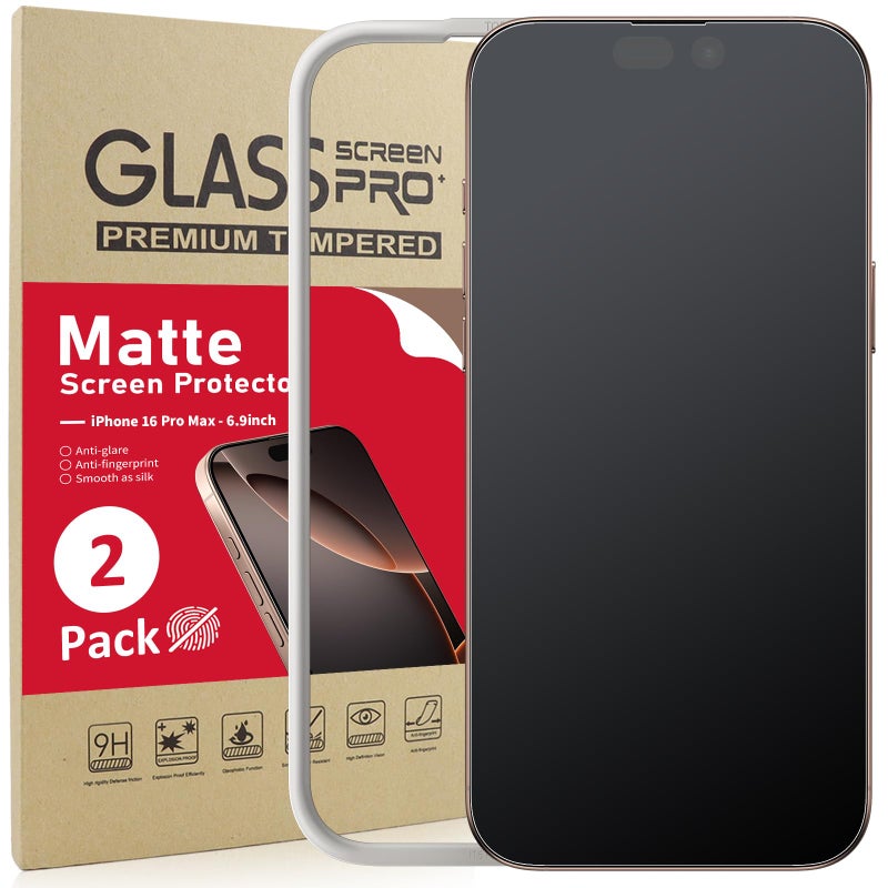 Ambison [2 Pack Matte Glass Screen Protector Compatible for iPhone 16 Pro Max 6.9inch 2024, Anti-Glare & Fingerprint Anti-Reflective No Bubbles Install Frame Smooth as Silk Tempered Glass - Image 1
