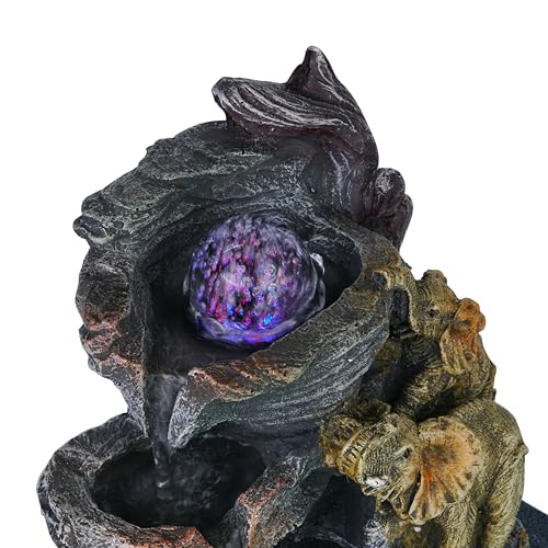 HOME ELEMENTS Polyresin Tabletop Indoor Waterfall Fountain for Home Decor LED Light & Crystal Ball Showpiece Fountain for Living Room Office Housewarming Gift Zen Water Fountain-21x16.1x26cm (FT_08) - Image 5