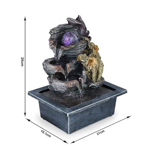 HOME ELEMENTS Polyresin Tabletop Indoor Waterfall Fountain for Home Decor LED Light & Crystal Ball Showpiece Fountain for Living Room Office Housewarming Gift Zen Water Fountain-21x16.1x26cm (FT_08) - Image 4