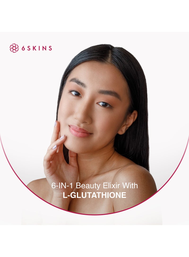 6SKINS 6in1 Beauty Elixir with L-Glutathione 510mg, NAC 102mg & Hyaluronic  Acid 150mg Glutathione Supplement with 4x Absorption - Immune & Liver  Support, Powerful Antioxidant for Skin - 60 Capsules