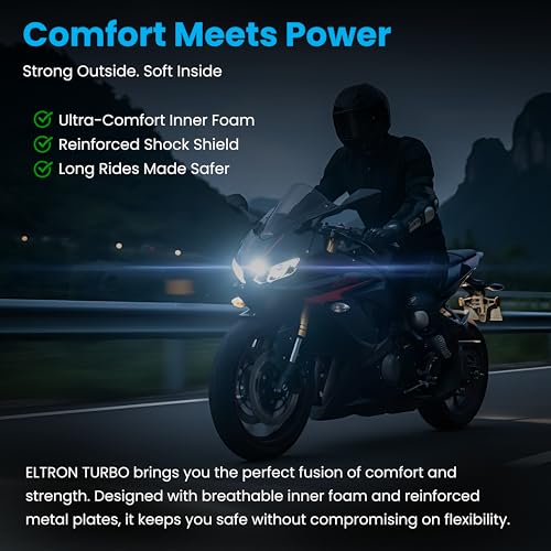 ELTRON Turbo Motorcycle Imported Carbon Steel Quality Breathable Adjustable Elbow & Knee Guard Pads Brace Attractive PROTACTIVE Bikers and Riders Motorcycle Knee and Elbow Protector Free Size (Black) - Image 5