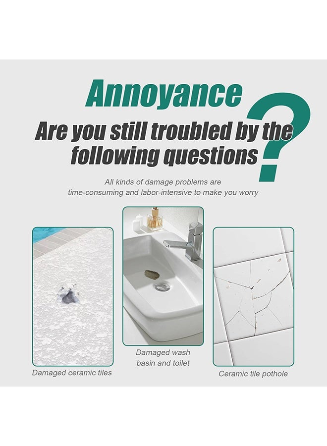 JUE-FISH Quick Drying  Ceramic Tile Repair Paste ,Quick Drying Waterproof Toilet Tub Repair Kit with 3 Sandpaper & 1Scraper, Bathtub Marble Furniture Toilet Crack Repair Tile Quick-Drying Adhesive to Renew, Repair & Refresh - Image 3