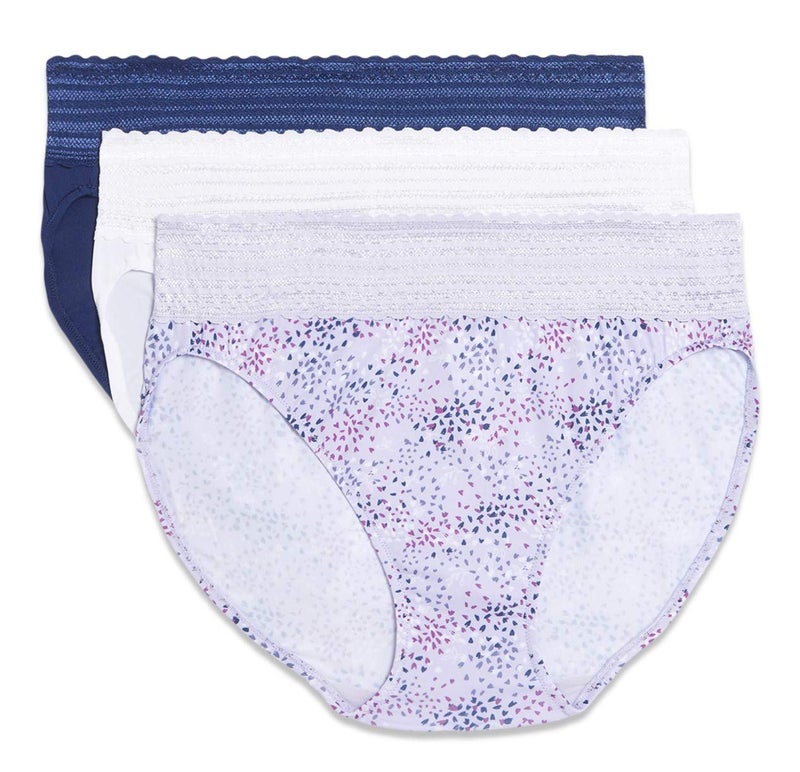 Warner's womens Blissful Benefits Dig-free Comfort Waistband With Lace Microfiber Hi-cut 3-pack 5109w Underwear, Nin/Tw/Lilac Petals Print, Small US - Image 1