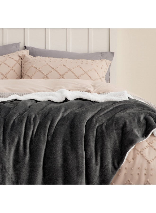 Bedsure Bedsure Sherpa Fleece Queen Size Blankets for Bed - Thick and Warm Blanket for Winter, Soft and Fuzzy Fall Blanket Queen Size, Charcoal, 90x90 Inches  - Image 3