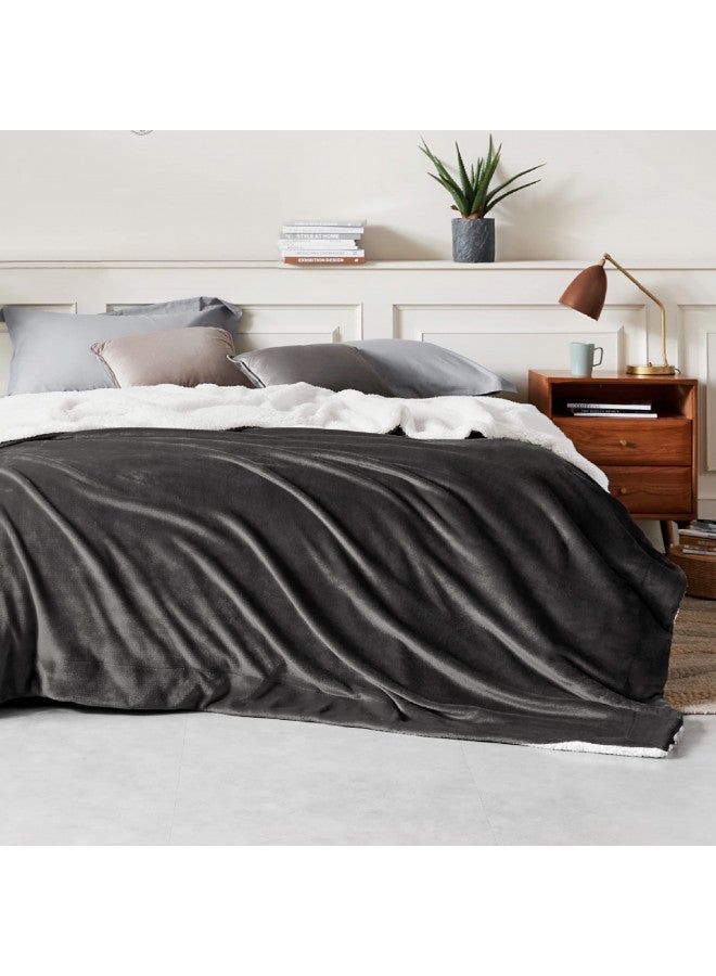Bedsure Bedsure Sherpa Fleece Queen Size Blankets for Bed - Thick and Warm Blanket for Winter, Soft and Fuzzy Fall Blanket Queen Size, Charcoal, 90x90 Inches  - Image 2